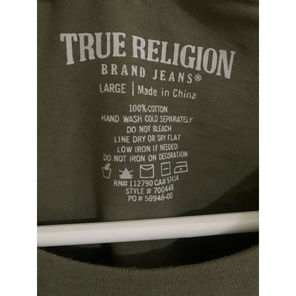 True Religion Mens Olive Green Buddha Graphic Studded T-Shirt Large 700448